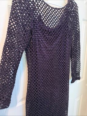 Vintage Andrea Polizzi For Rex Lester Long Maxi Dress Purple Crochet Size 8